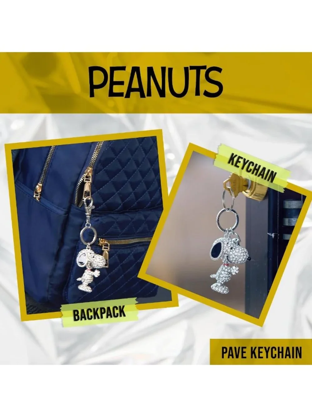 Snoopy Keychain Bag Charm with Pave Crystal | Cute Cartoon Accessory for Bags